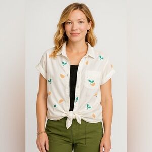Lucky Brand Lemon Embroidered Button Up